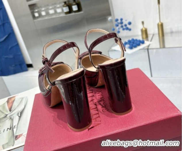 Top Grade Valentino Vlogo Signature Platform Pumps 11cm in Patent Leather Dark Burgundy 0902076