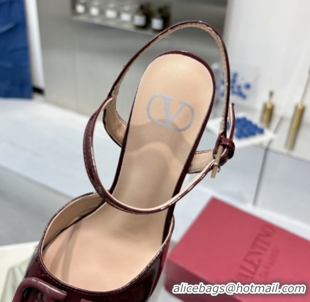 Top Grade Valentino Vlogo Signature Platform Pumps 11cm in Patent Leather Dark Burgundy 0902076