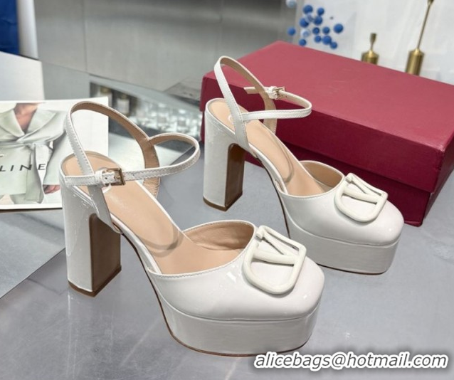 Unique Style Valentino Vlogo Signature Platform Pumps 11cm in Patent Leather White 0902077