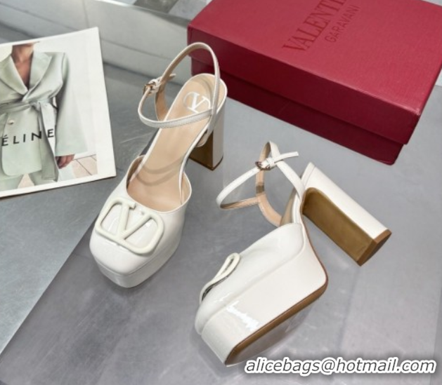 Unique Style Valentino Vlogo Signature Platform Pumps 11cm in Patent Leather White 0902077