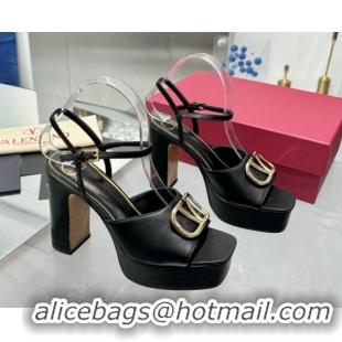 Grade Quality Valentino Vlogo Signature Platform Sandals 11cm in Calfskin Leather Black/Gold 0902080