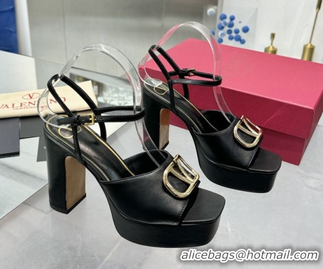 Grade Quality Valentino Vlogo Signature Platform Sandals 11cm in Calfskin Leather Black/Gold 0902080