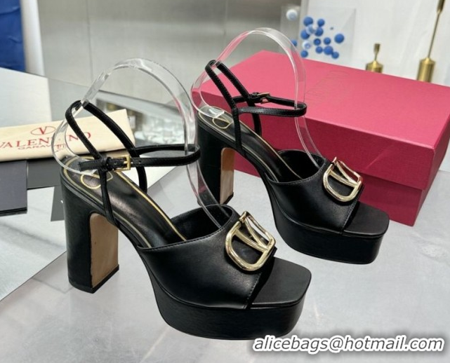 Grade Quality Valentino Vlogo Signature Platform Sandals 11cm in Calfskin Leather Black/Gold 0902080