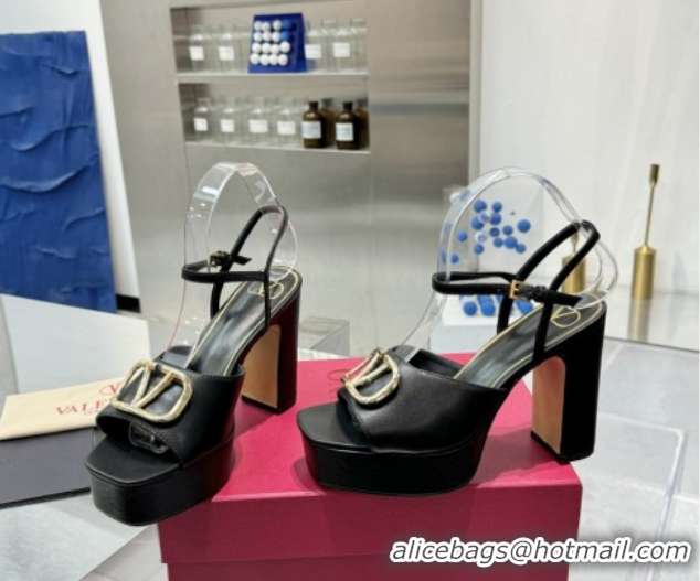 Grade Quality Valentino Vlogo Signature Platform Sandals 11cm in Calfskin Leather Black/Gold 0902080