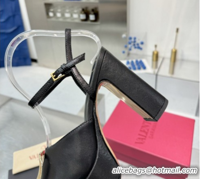 Grade Quality Valentino Vlogo Signature Platform Sandals 11cm in Calfskin Leather Black/Gold 0902080