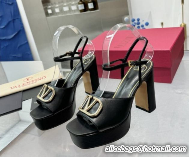 Grade Quality Valentino Vlogo Signature Platform Sandals 11cm in Calfskin Leather Black/Gold 0902080