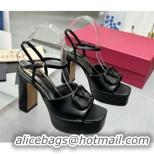 Best Grade Valentino Vlogo Signature Platform Sandals 11cm in Calfskin Leather All Black 0902078