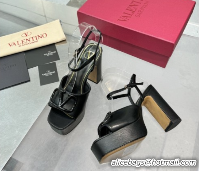 Best Grade Valentino Vlogo Signature Platform Sandals 11cm in Calfskin Leather All Black 0902078