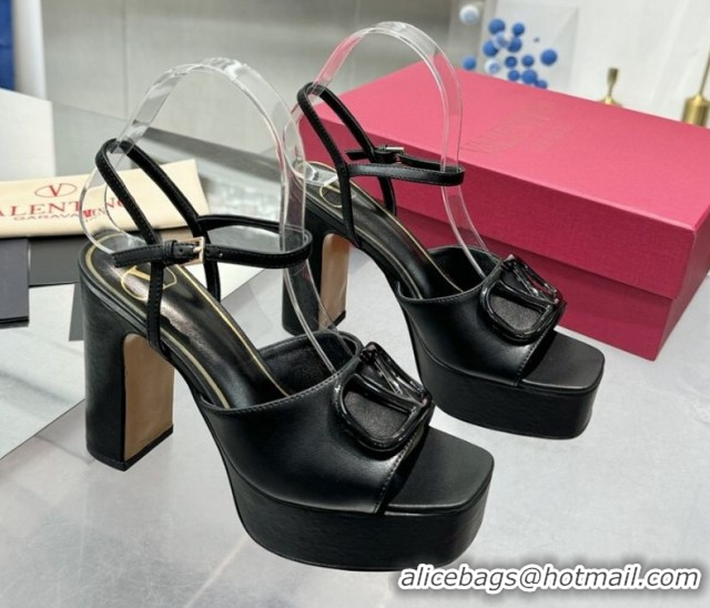 Best Grade Valentino Vlogo Signature Platform Sandals 11cm in Calfskin Leather All Black 0902078