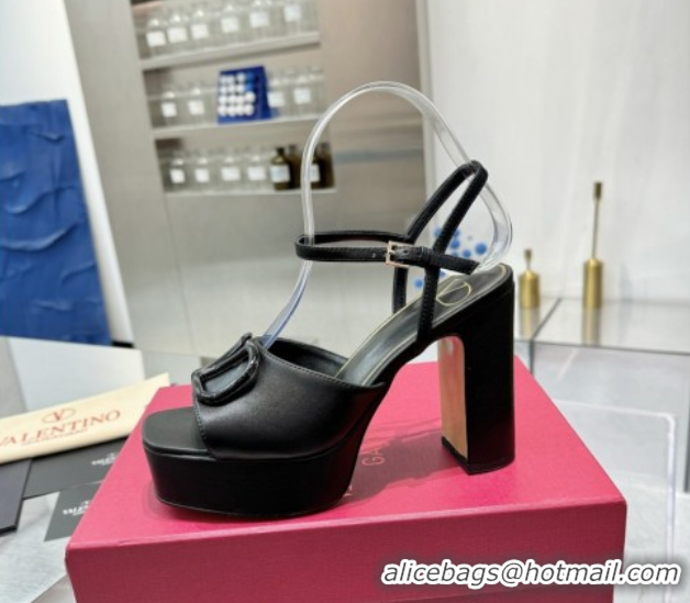 Best Grade Valentino Vlogo Signature Platform Sandals 11cm in Calfskin Leather All Black 0902078