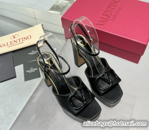 Best Grade Valentino Vlogo Signature Platform Sandals 11cm in Calfskin Leather All Black 0902078