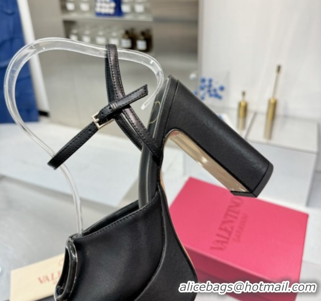 Best Grade Valentino Vlogo Signature Platform Sandals 11cm in Calfskin Leather All Black 0902078
