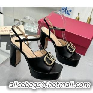 Best Product Valentino Gold-Tone Vlogo Signature Platform Sandals 11cm in Calfskin Leather Black 0902079