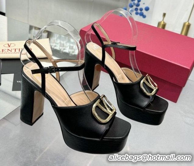 Best Product Valentino Gold-Tone Vlogo Signature Platform Sandals 11cm in Calfskin Leather Black 0902079