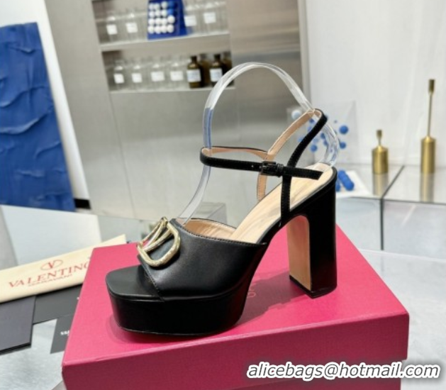 Best Product Valentino Gold-Tone Vlogo Signature Platform Sandals 11cm in Calfskin Leather Black 0902079