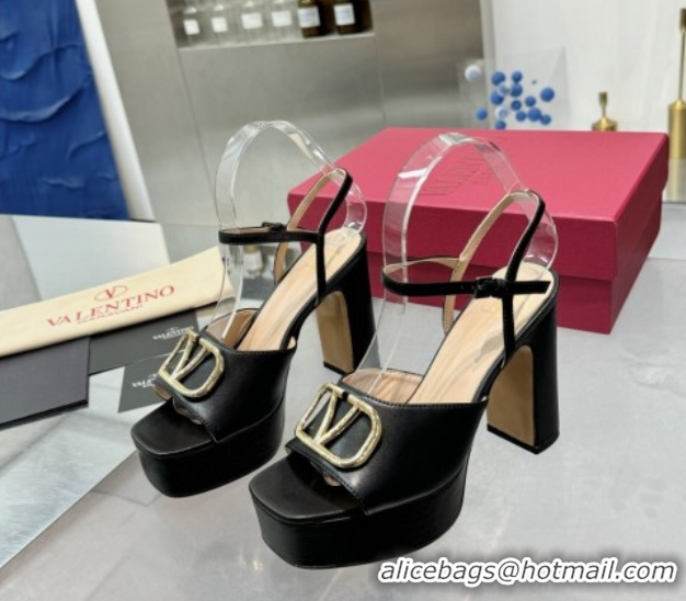 Best Product Valentino Gold-Tone Vlogo Signature Platform Sandals 11cm in Calfskin Leather Black 0902079