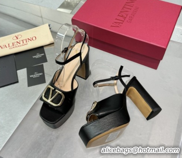 Best Product Valentino Gold-Tone Vlogo Signature Platform Sandals 11cm in Calfskin Leather Black 0902079