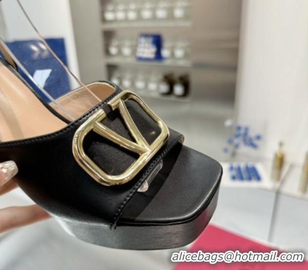 Best Product Valentino Gold-Tone Vlogo Signature Platform Sandals 11cm in Calfskin Leather Black 0902079
