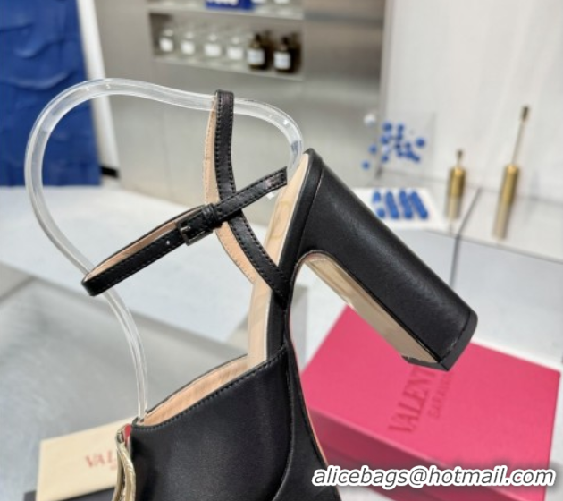 Best Product Valentino Gold-Tone Vlogo Signature Platform Sandals 11cm in Calfskin Leather Black 0902079