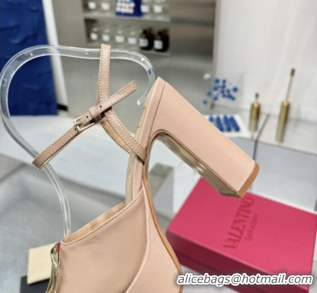 Top Design Valentino Gold-Tone Vlogo Signature Platform Sandals 11cm in Calfskin Leather Nude 0902082