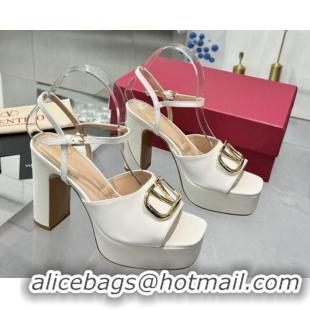 Sophisticated Valentino Gold-Tone Vlogo Signature Platform Sandals 11cm in Calfskin Leather White 0902083
