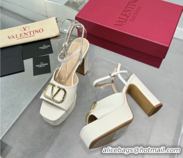 Sophisticated Valentino Gold-Tone Vlogo Signature Platform Sandals 11cm in Calfskin Leather White 0902083