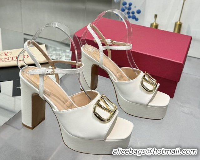 Sophisticated Valentino Gold-Tone Vlogo Signature Platform Sandals 11cm in Calfskin Leather White 0902083