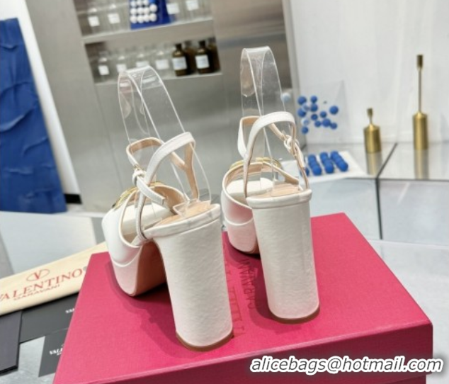 Sophisticated Valentino Gold-Tone Vlogo Signature Platform Sandals 11cm in Calfskin Leather White 0902083