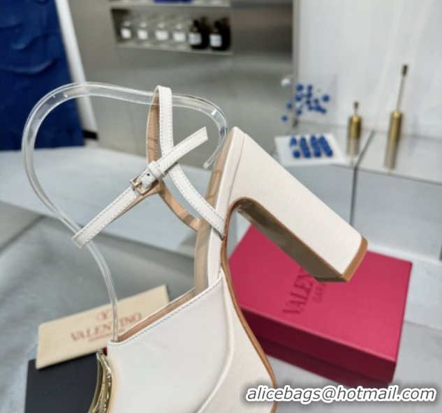 Sophisticated Valentino Gold-Tone Vlogo Signature Platform Sandals 11cm in Calfskin Leather White 0902083