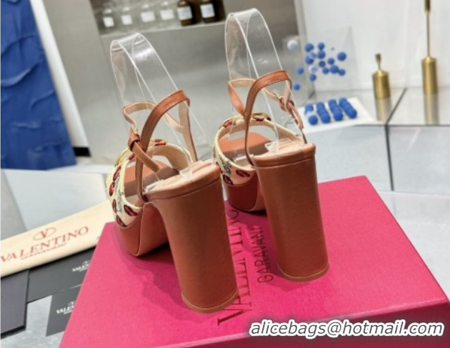 Most Popular Valentino Vlogo Signature Cherryfic Platform Sandals 11cm Jacquard Synthetic Raffia Brown 0902084