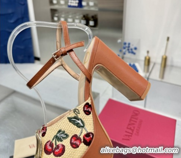 Most Popular Valentino Vlogo Signature Cherryfic Platform Sandals 11cm Jacquard Synthetic Raffia Brown 0902084