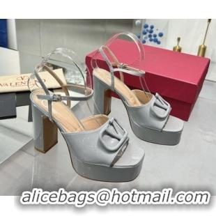 Popular Style Valentino Vlogo Signature Platform Sandals 11cm in Patent Leather Grey 0902085