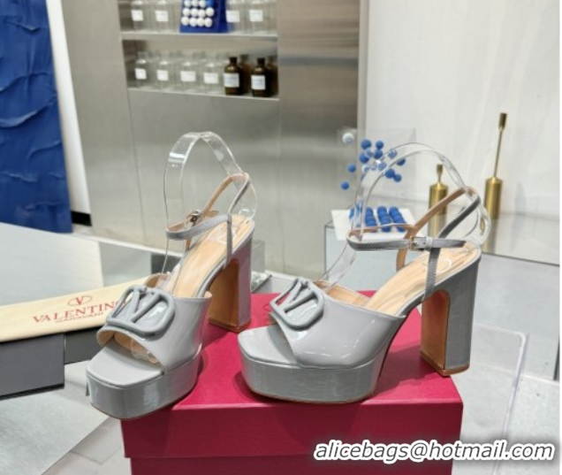 Popular Style Valentino Vlogo Signature Platform Sandals 11cm in Patent Leather Grey 0902085