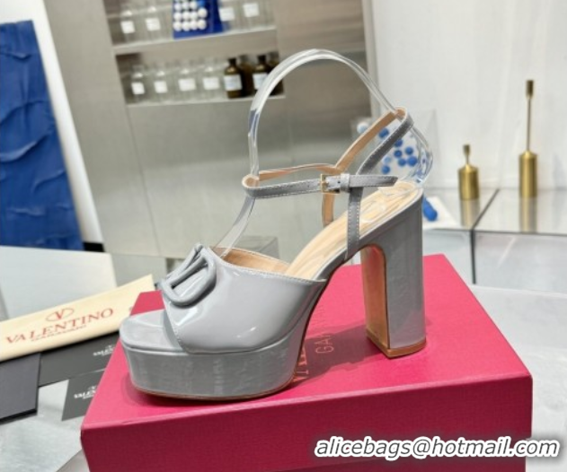 Popular Style Valentino Vlogo Signature Platform Sandals 11cm in Patent Leather Grey 0902085