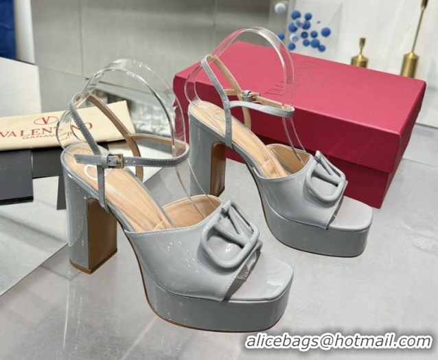 Popular Style Valentino Vlogo Signature Platform Sandals 11cm in Patent Leather Grey 0902085