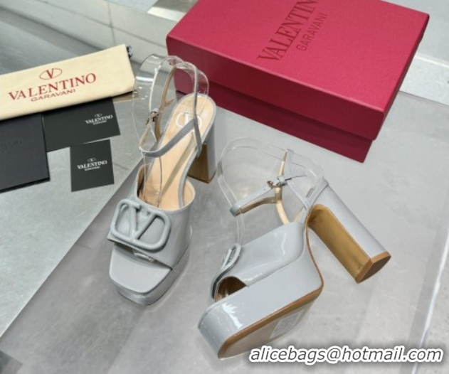 Popular Style Valentino Vlogo Signature Platform Sandals 11cm in Patent Leather Grey 0902085