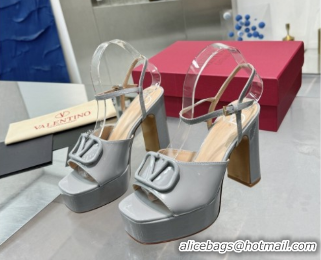 Popular Style Valentino Vlogo Signature Platform Sandals 11cm in Patent Leather Grey 0902085
