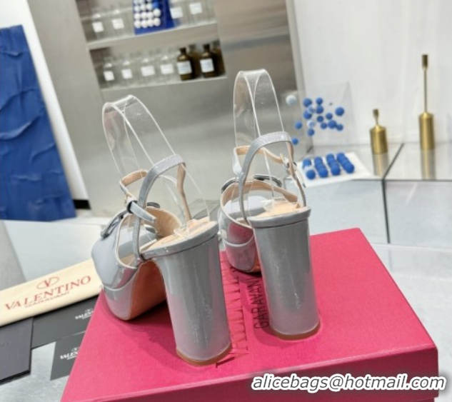 Popular Style Valentino Vlogo Signature Platform Sandals 11cm in Patent Leather Grey 0902085