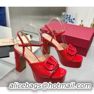 Duplicate Valentino Vlogo Signature Platform Sandals 11cm in Patent Leather Red 0902086