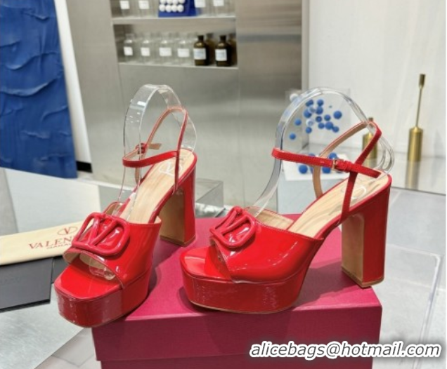 Duplicate Valentino Vlogo Signature Platform Sandals 11cm in Patent Leather Red 0902086
