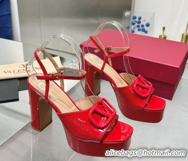 Duplicate Valentino Vlogo Signature Platform Sandals 11cm in Patent Leather Red 0902086