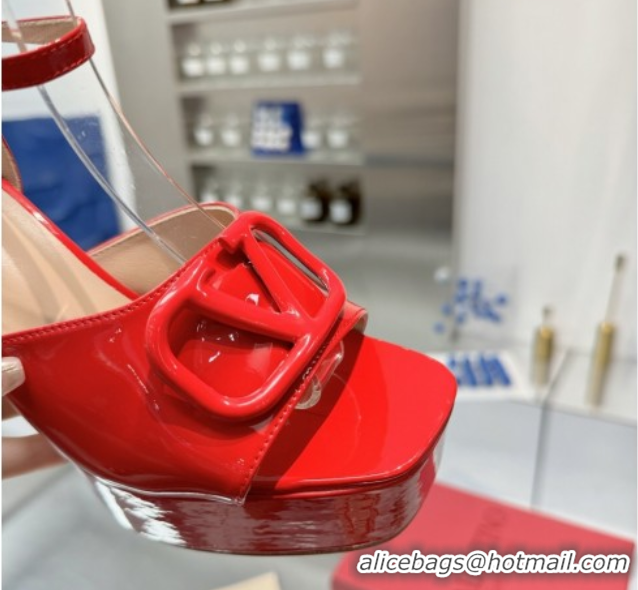 Duplicate Valentino Vlogo Signature Platform Sandals 11cm in Patent Leather Red 0902086