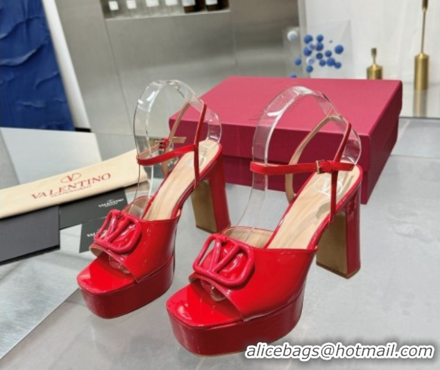 Duplicate Valentino Vlogo Signature Platform Sandals 11cm in Patent Leather Red 0902086