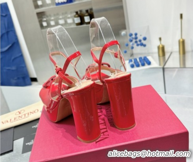 Duplicate Valentino Vlogo Signature Platform Sandals 11cm in Patent Leather Red 0902086