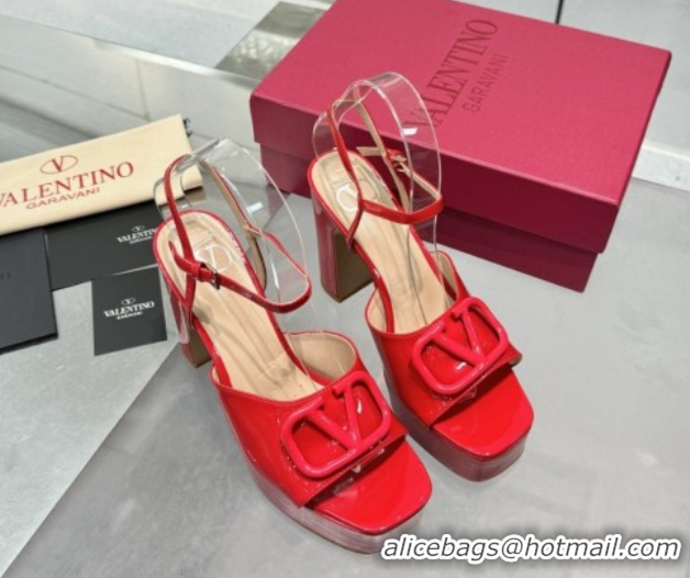 Duplicate Valentino Vlogo Signature Platform Sandals 11cm in Patent Leather Red 0902086