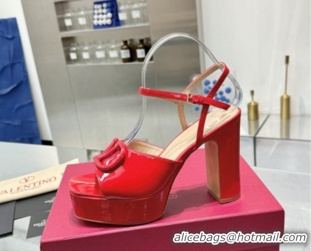 Duplicate Valentino Vlogo Signature Platform Sandals 11cm in Patent Leather Red 0902086