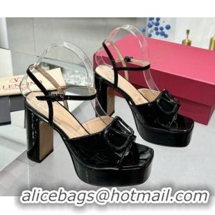 Cheap Price Valentino Vlogo Signature Platform Sandals 11cm in Patent Leather Black 0902087