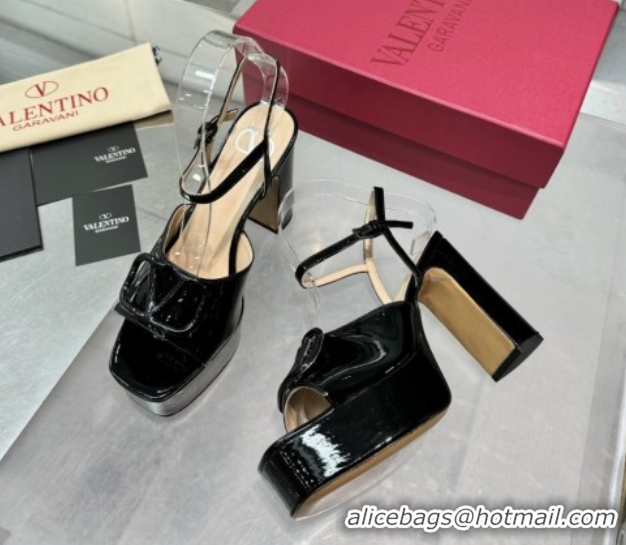 Cheap Price Valentino Vlogo Signature Platform Sandals 11cm in Patent Leather Black 0902087