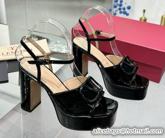 Cheap Price Valentino Vlogo Signature Platform Sandals 11cm in Patent Leather Black 0902087