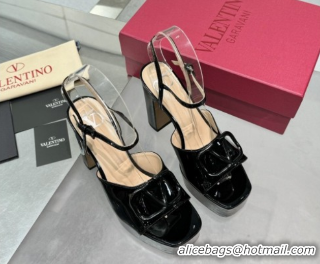 Cheap Price Valentino Vlogo Signature Platform Sandals 11cm in Patent Leather Black 0902087